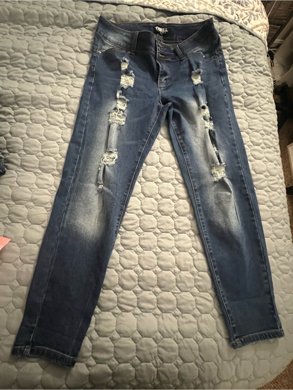 Thrill Ripped Dark Blue Skinny Jeans